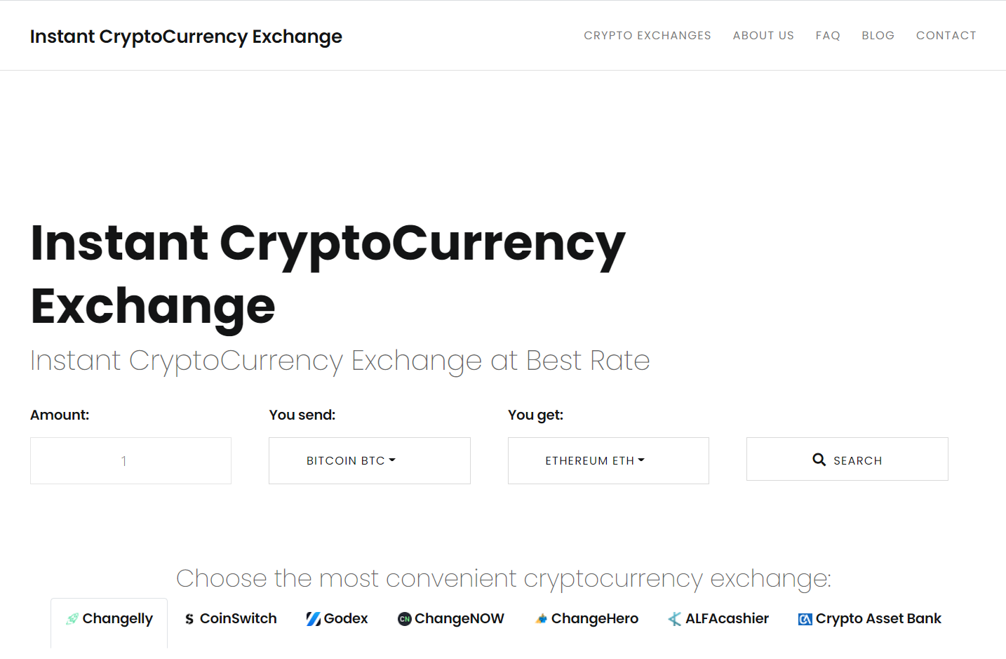 Instant Cryptocurrency Exchange